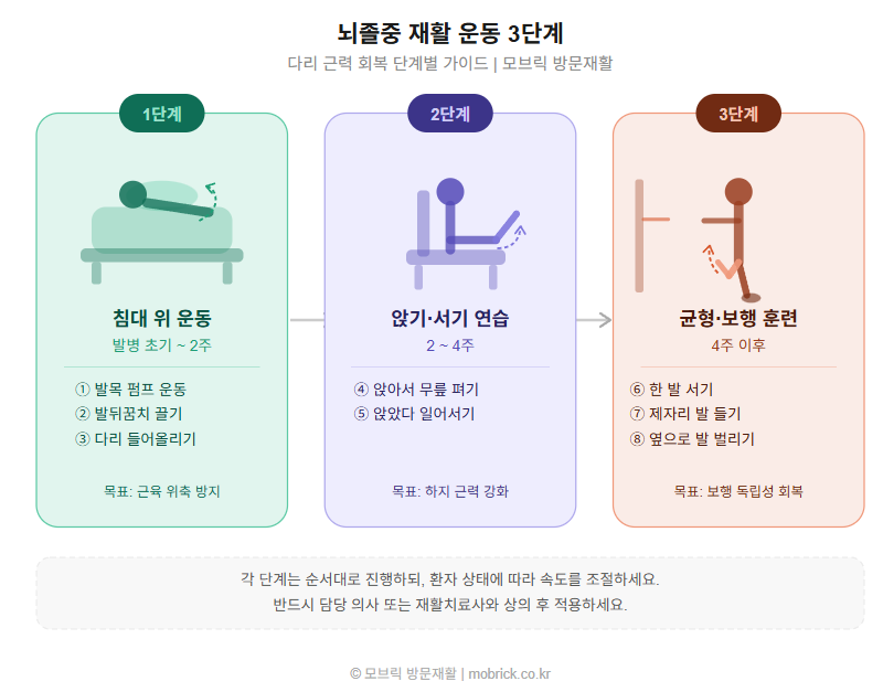 뇌졸중 재활 운동 3단계 - 침대부터 보행 훈련까지 단계별 가이드